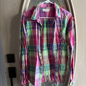 Forever 21 Pink and Green Plaid Men's Shirt